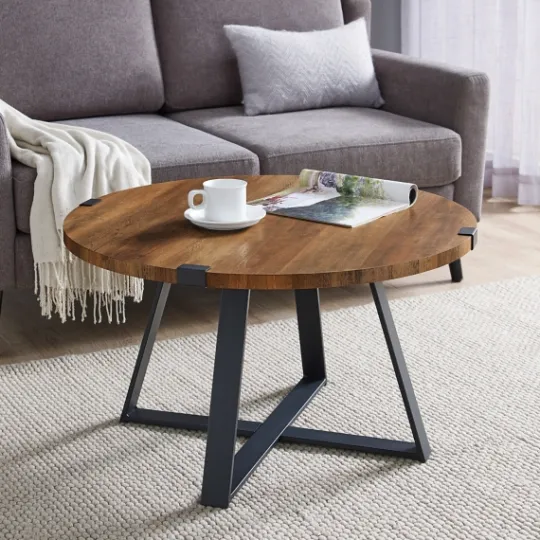 Kirkland's Home Oak Urban Rustic Round Coffee Table- Coffee Tables