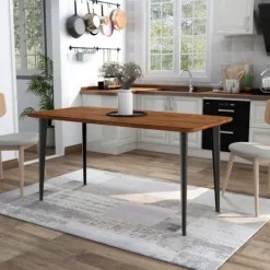 Kirkland's Home Oak Wood And Metal Dining Table- Dining Tables