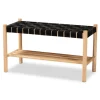 Kirkland's Home Oak Wood And Woven Nylon Bench- Benches & Ottomans
