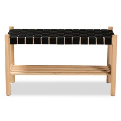 Kirkland's Home Oak Wood And Woven Nylon Bench- Benches & Ottomans