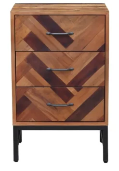 Kirkland's Home Oak Wood Chevron 3-Drawer Nightstand- Nightstands