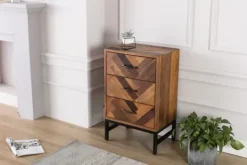 Kirkland's Home Oak Wood Chevron 3-Drawer Nightstand- Nightstands