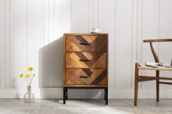 Kirkland's Home Oak Wood Chevron 3-Drawer Nightstand- Nightstands