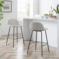 Kirkland's Home Oatmeal Linen Slope Back Counter Stools, Set Of 2- Bar Stools & Counter Height Stools