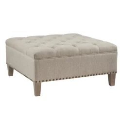 Kirkland's Home Oatmeal Tufted Square Ottoman- Benches & Ottomans