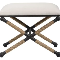 Kirkland's Home Oatmeal Upholstered Wrapped Rope Frame Bench- Benches & Ottomans