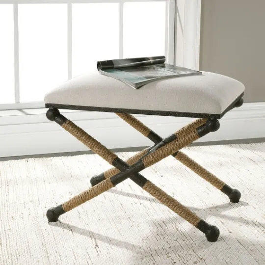 Kirkland's Home Oatmeal Upholstered Wrapped Rope Frame Bench- Benches & Ottomans