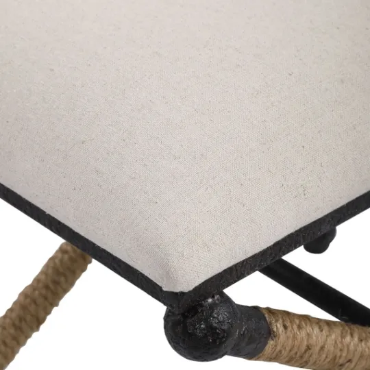 Kirkland's Home Oatmeal Upholstered Wrapped Rope Frame Bench- Benches & Ottomans