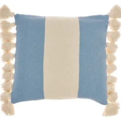 Kirkland's Home Ocean And Ivory Striped Tassel Pillow- Pillows