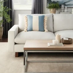 Kirkland's Home Ocean And Ivory Striped Tassel Pillow- Pillows