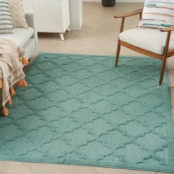 Kirkland's Home Ocean Aqua Trellis Outdoor Area Rug, 4X6- Outdoor Rugs