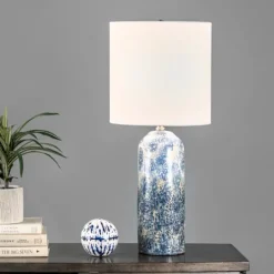 Kirkland's Home Ocean Blues Mottled Pillar Table Lamp- Table Lamps