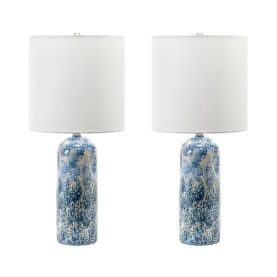 Kirkland's Home Ocean Blues Mottled Pillar Table Lamp- Table Lamps