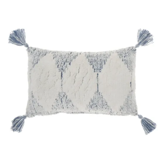 Kirkland's Home Ocean Stripe Diamond Tassels Cotton Lumbar Pillow- Pillows