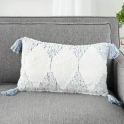 Kirkland's Home Ocean Stripe Diamond Tassels Cotton Lumbar Pillow- Pillows