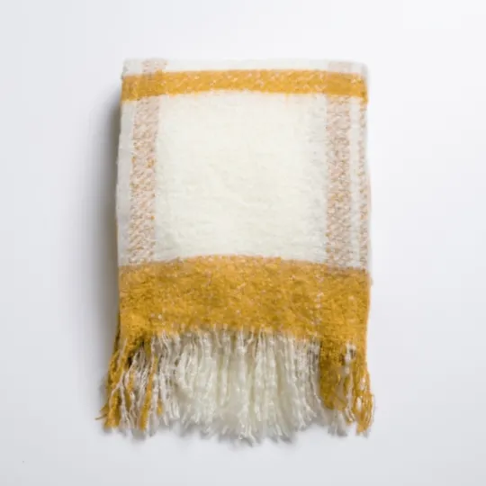 Kirkland's Home Ochre Windowpane Faux Mohair Throw- Blankets & Throws