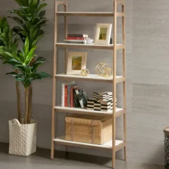 Kirkland's Home Off White Wood Shelves With Natural Frame Bookcase- Bookshelves