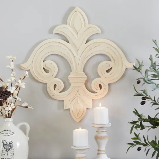 Kirkland's Home Off-White Distressed Fleur De Lis Wall Decoration- Wall Plaques