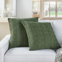 Kirkland's Home Olive Cable Knit Throw Pillows, Set Of 2- Pillows