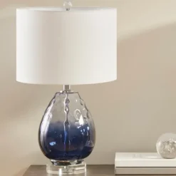 Kirkland's Home Ombre Blue Glass Teardrop Table Lamp- Table Lamps