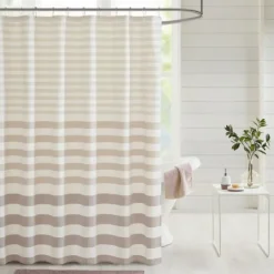 Kirkland's Home Ombre Gray Stripe Yarn Dyed Shower Curtain- Shower Curtains