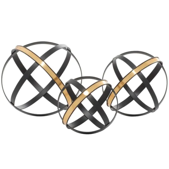 Kirkland's Home Onyx And Gold 3-Pc. Orb Sculpture Set- Statues & Figurines