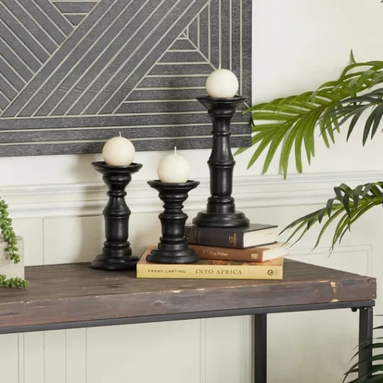 Kirkland's Home Onyx Turned Wood 3-Pc. Candle Holder Set- Candle Holders