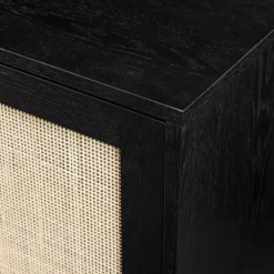Kirkland's Home Onyx Wood And Natural Rattan Doors Sideboard- Cabinets & Sideboards