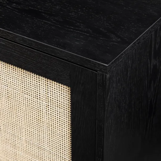 Kirkland's Home Onyx Wood And Natural Rattan Doors Sideboard- Cabinets & Sideboards