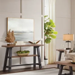 Kirkland's Home Open Pine Wood Sawhorse Console Table- Console Tables