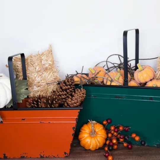 Kirkland's Home Orange And Teal Metal Bins, Set Of 2- Baskets & Boxes