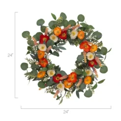 Kirkland's Home Orange Mixed Spring Floral Wreath- Wreaths