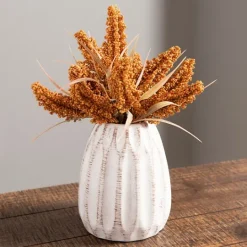 Kirkland's Home Orange Wheat Arrangement In White Vase- Arrangements & Greenery