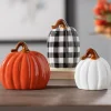 Kirkland's Home Orange, White, & Buffalo Check Pumpkins, Set Of 3- Statues & Figurines