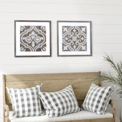 Kirkland's Home Ornate Carved Wood Tile Framed Wall Plaque- Wall Plaques