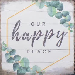 Kirkland's Home Our Happy Place Metal Frame Canvas Wall Plaque- Wall Quotes & Signs