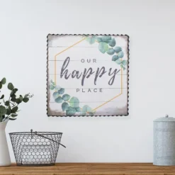 Kirkland's Home Our Happy Place Metal Frame Canvas Wall Plaque- Wall Quotes & Signs