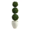 Kirkland's Home Outdoor Ball Boxwood Topiary In White Planter- Trees & Topiaries