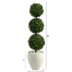 Kirkland's Home Outdoor Ball Boxwood Topiary In White Planter- Trees & Topiaries