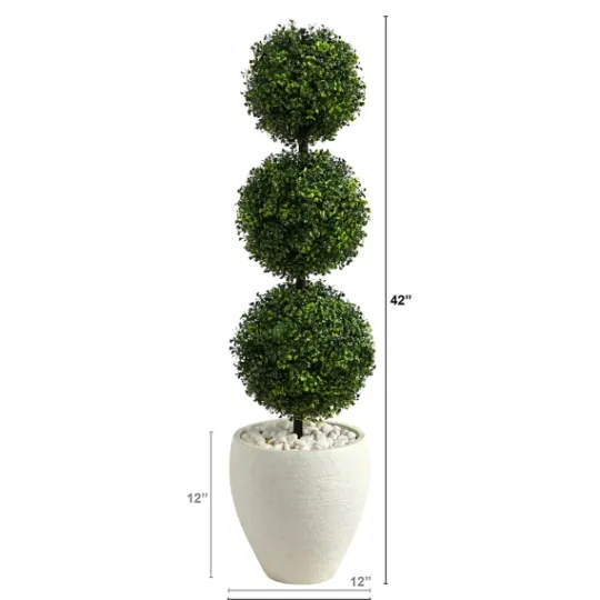 Kirkland's Home Outdoor Ball Boxwood Topiary In White Planter- Trees & Topiaries