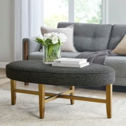 Kirkland's Home Oval Upholstered Welt Edge Ottoman- Benches & Ottomans