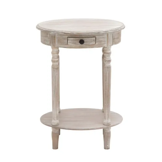 Kirkland's Home Oval Washed Pine Wood Side Table- Accent & End Tables