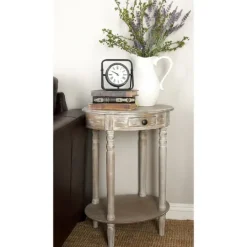 Kirkland's Home Oval Washed Pine Wood Side Table- Accent & End Tables