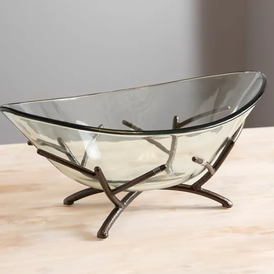 Kirkland's Home Oversized Glass Bowl With Twig Base- Decorative Bowls & Jars