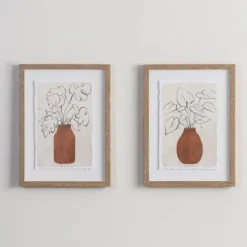 Kirkland's Home Palm Leaves In Vase Framed Art Prints, Set Of 2- Framed Art