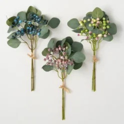 Kirkland's Home Pastel Berry And Eucalyptus Stems, Set Of 3- Stems & Bouquets