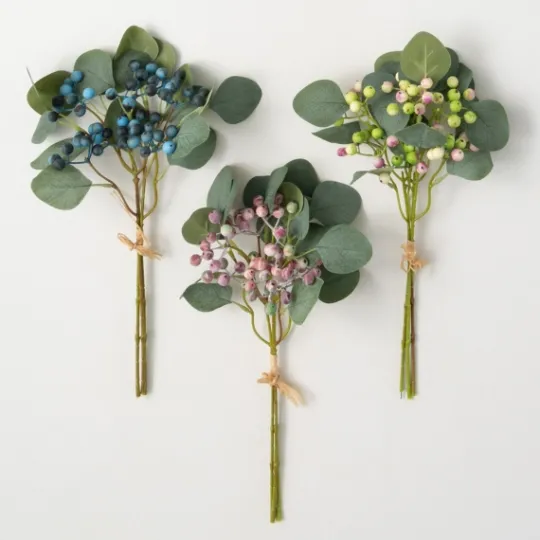 Kirkland's Home Pastel Berry And Eucalyptus Stems, Set Of 3- Stems & Bouquets