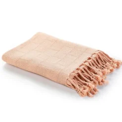 Kirkland's Home Peach Checkered Weave Fringe Throw- Blankets & Throws