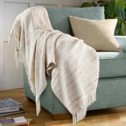 Kirkland's Home Peach Shimmer Stripe Woven Throw- Blankets & Throws