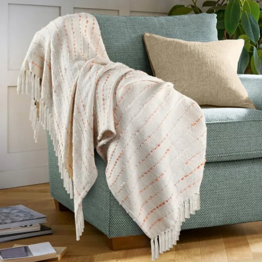 Kirkland's Home Peach Shimmer Stripe Woven Throw- Blankets & Throws